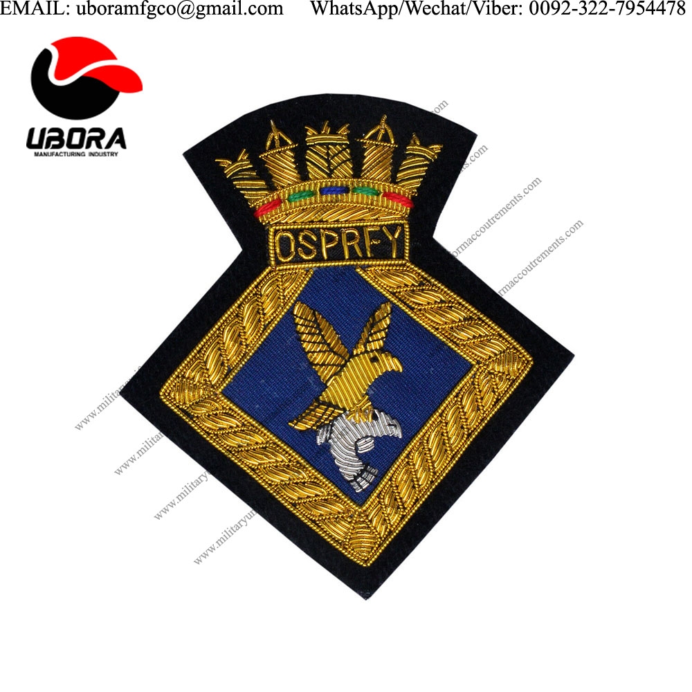 mettalic wire HS HMS Osprey Blazer Badge Bullion Wire Hand Made Embroidery 9cm x 9cm (2) Bullion